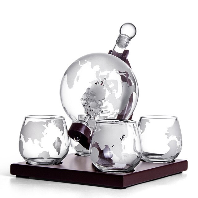 Creatieve Whisky Karaf Glas Wijn Set Globle Whiskey Glas Wijn Fles Rode Wijn Home Keuken Brandy Boot Glazen Bar Decoratie: 4 Cups Set