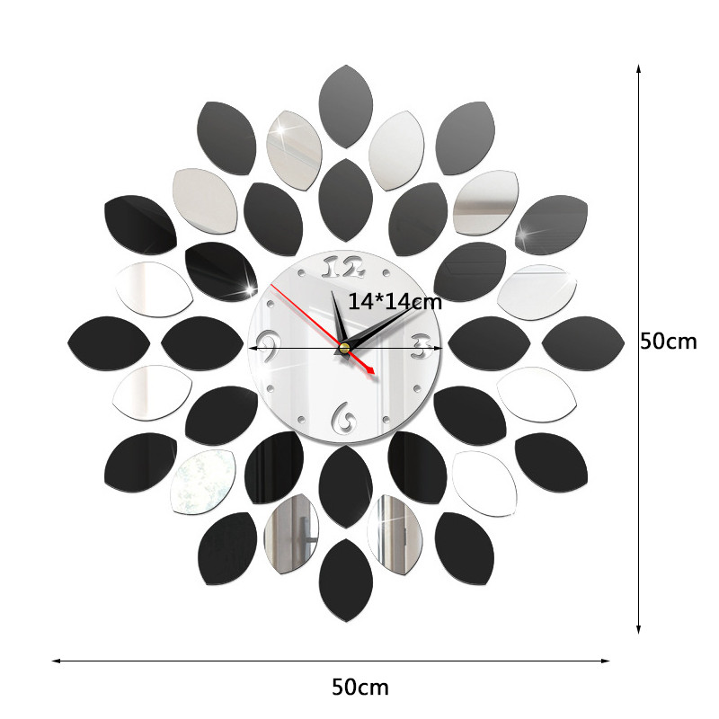 Horloge murale citron de | Cadre d'horloge murale, Surface miroir, autocollants muraux pour chambre à coucher, décoration murale bricolage 3D détachable, Art