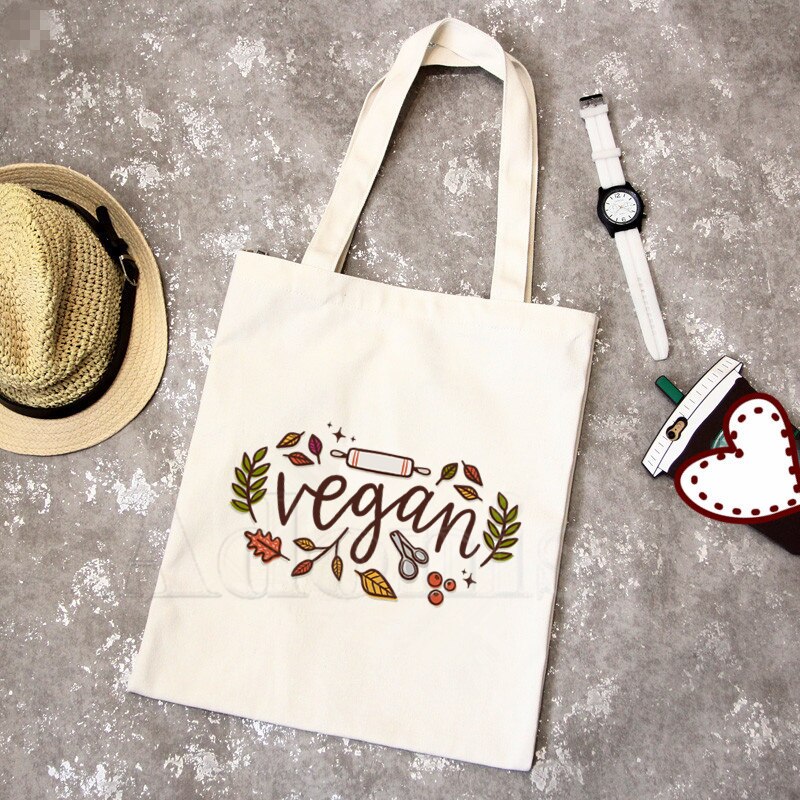 Vegan Power Vegetarische Canvas Eenvoudige Cartoon Print Winkelen Meisjes Mode Leven Casual Pacakge Hand Tas
