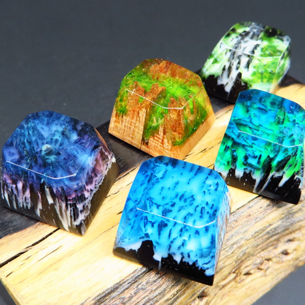 Handmade Backlight Resin Keycaps For Cherry Mx Switch Mechanical Keyboard OEM R4 Luminous Snow Mountain Jungle Wood Key Caps