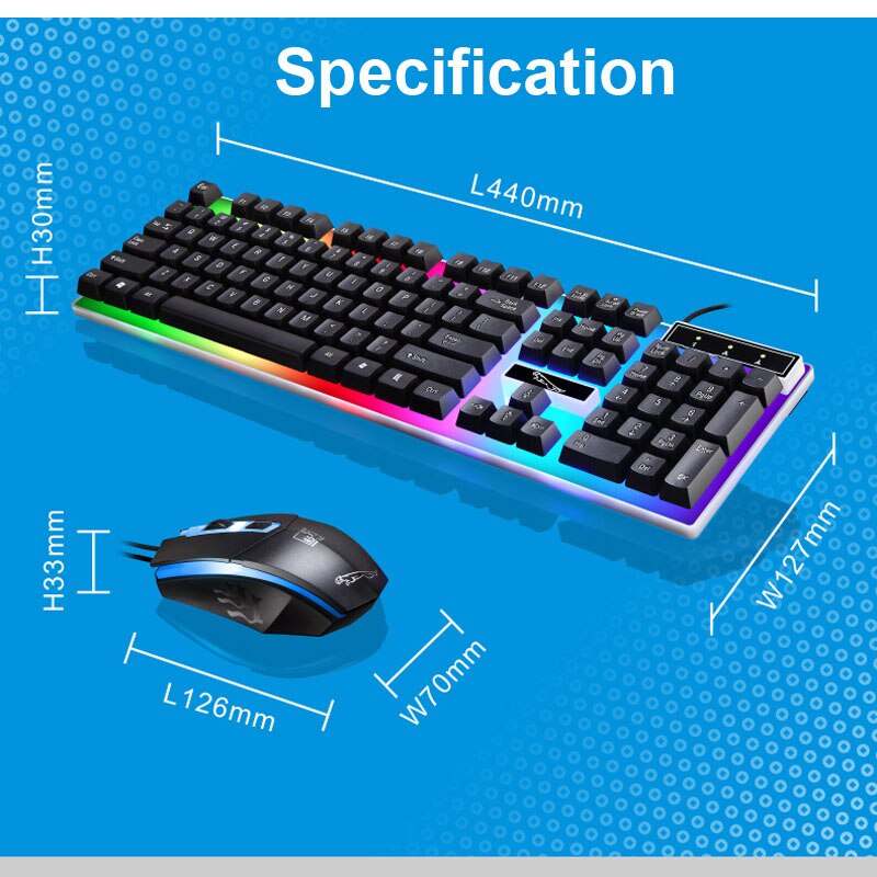 Erilles Wired Gaming Mechanical Feel Backlight Keyboard Mouse combo USB Mice Flexible Polychromatic LED Lights Computer Gamer