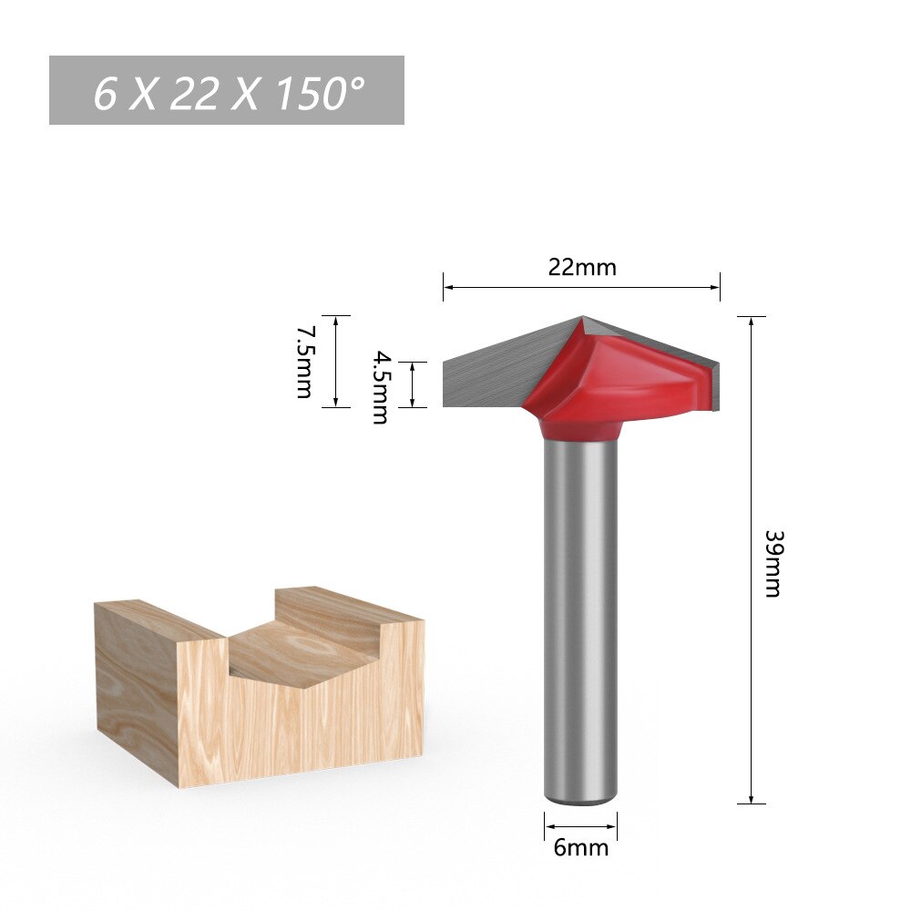 1pc 6mm Shank 60 90 120 150 degree V-shaped Router Bit, 3D wood MDF router bit CNC solid carbide end mill: 6X22X150