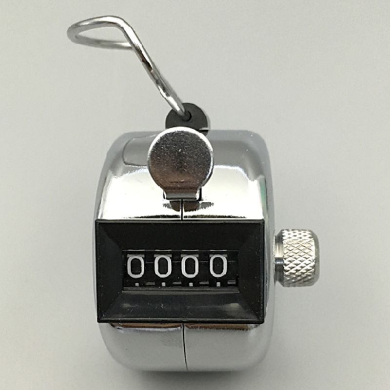 Hand Tally Counter Stainless Steel 4 Digit Mechanical Clicker with Finger Ring G88B