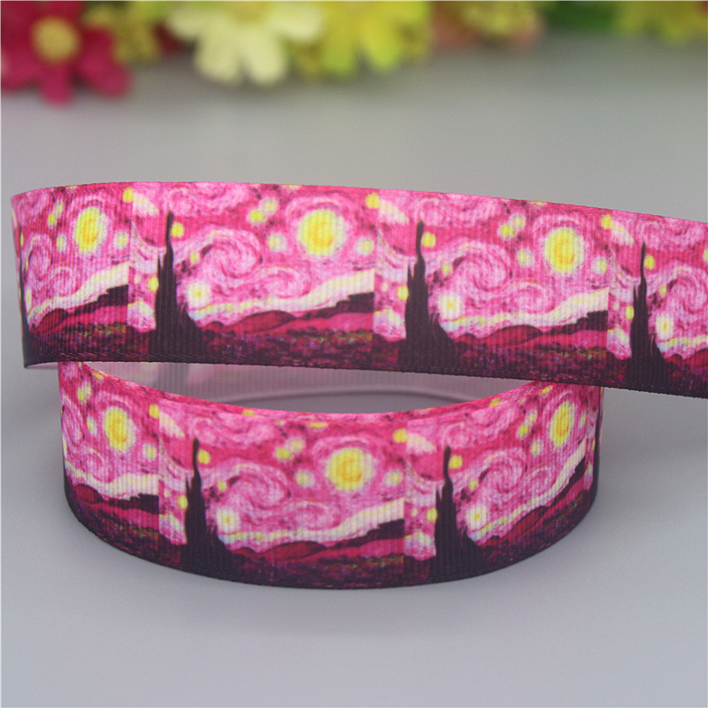 DHK 50yards Zebra Leopard Galaxy Printed Grosgrain Ribbon Accessories Material Headwear Decoration DIY Sewing Craft S2096