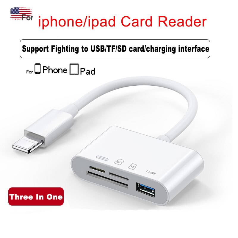 Lector de tarjetas Micro SD adaptador de tarjeta SD USB 3,0, palo de memoria para iphone, iPad, iOS13, adaptador Lightning a cámara, lector de tarjetas USB: iP 1 To 4