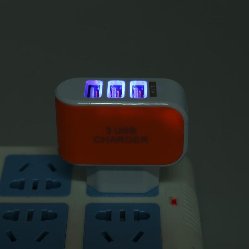 3 Poorten Led Usb Charger Eu Plug Adapters Stopcontact Mobiele Telefoon Multi-Hoofd Lader 2A Abs Multi-port Travel Charger Plug