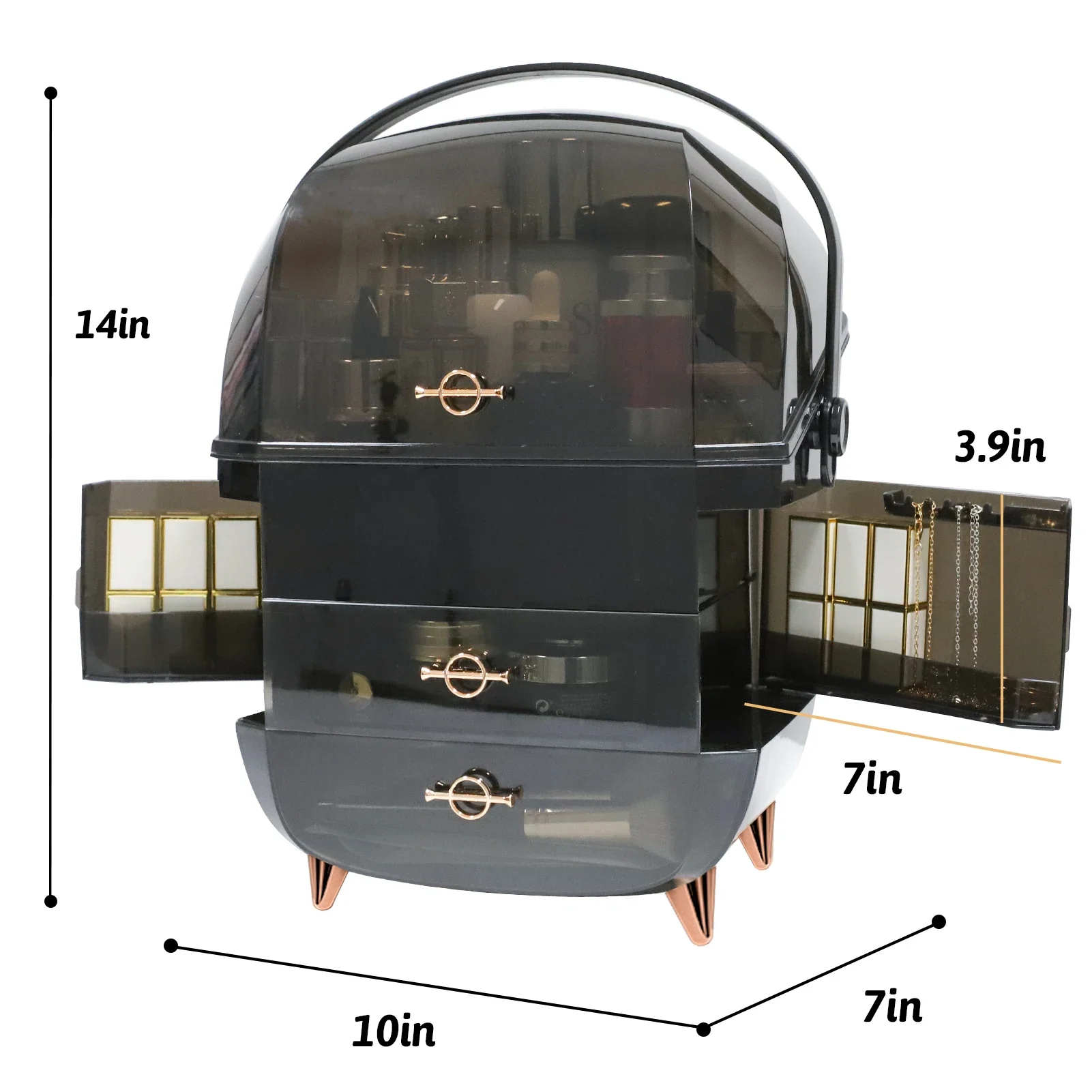 25Organizador de maquillaje para tocador, organizadores portátiles para el cuidado de la piel con tapa y cajones, almacenamiento de maquillaje y vitrina de cosméticos para contar
