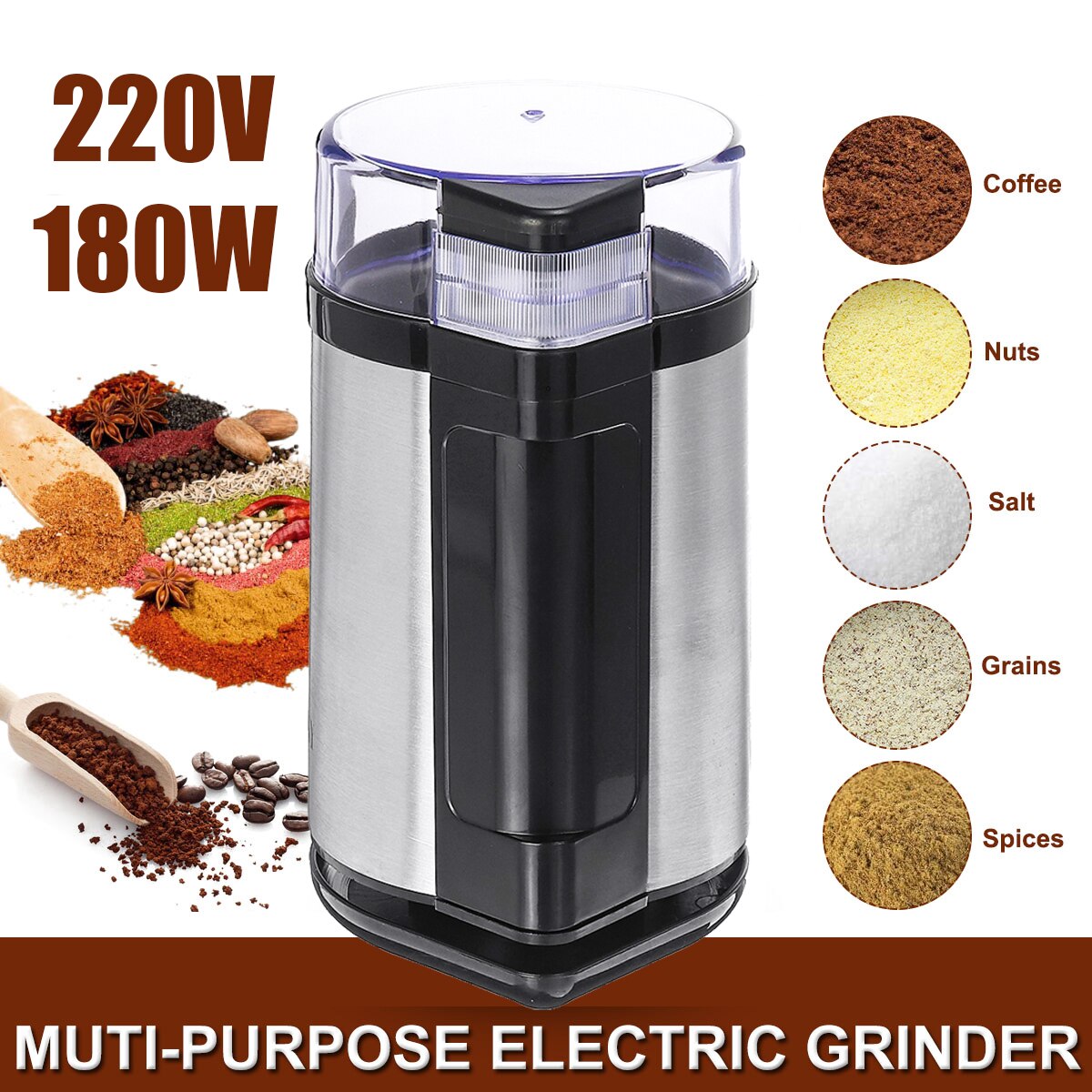 Elektrische Blender Koffie Machine Maker Rvs Afneembare Dumping Schoonmaak Krachtige Multi-Functiaon Grinder
