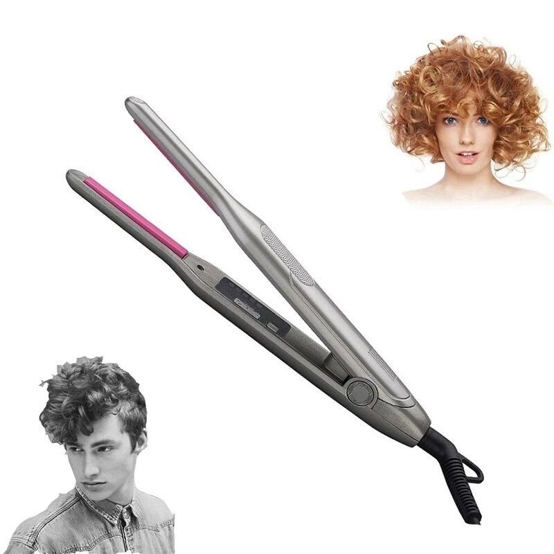 Hair Straightener for Short Hair Unisex Men Beard Straightener 2 in 1 Hair Curler Flat Iron Ceramic Curling Iron