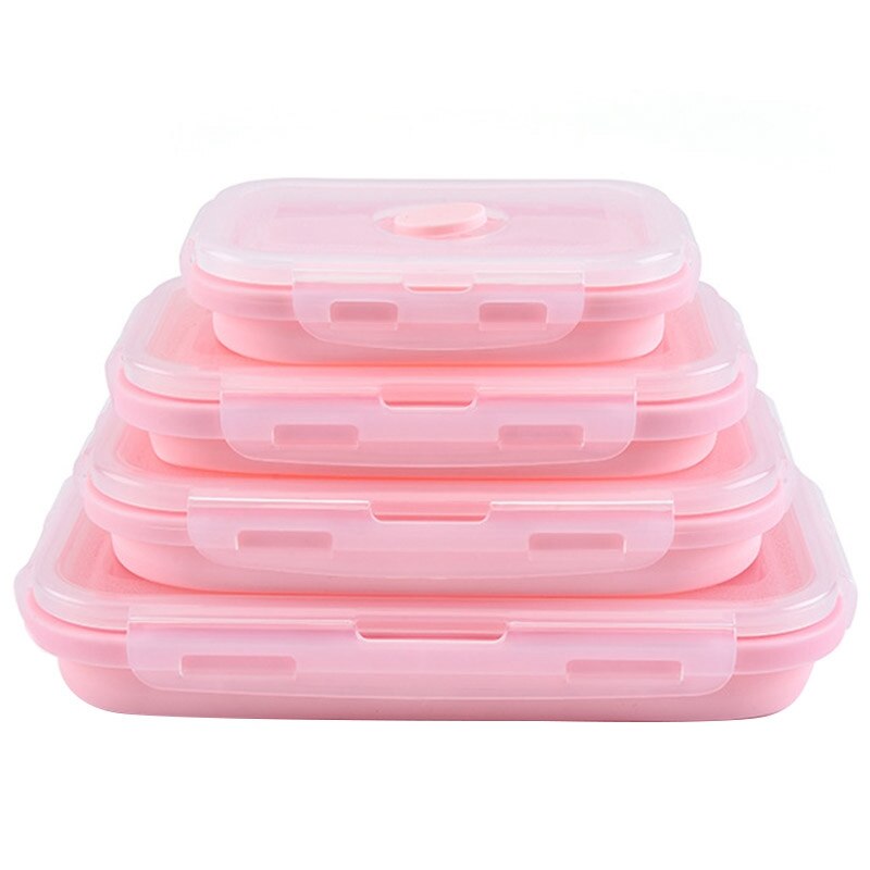 LUDA Pink Food Grade Silicone Lunch Box Folding Eco-Friendly Food Container Bento Box Collapsible Portable Microwave Crisper B: Default Title