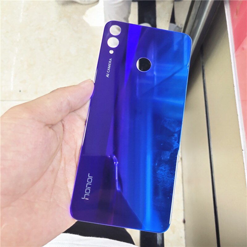 Boîtier de batterie arrière pour Huwei Honor 8X 8 X, panneau en verre avec autocollant adhésif de remplacement: Aurora Blue