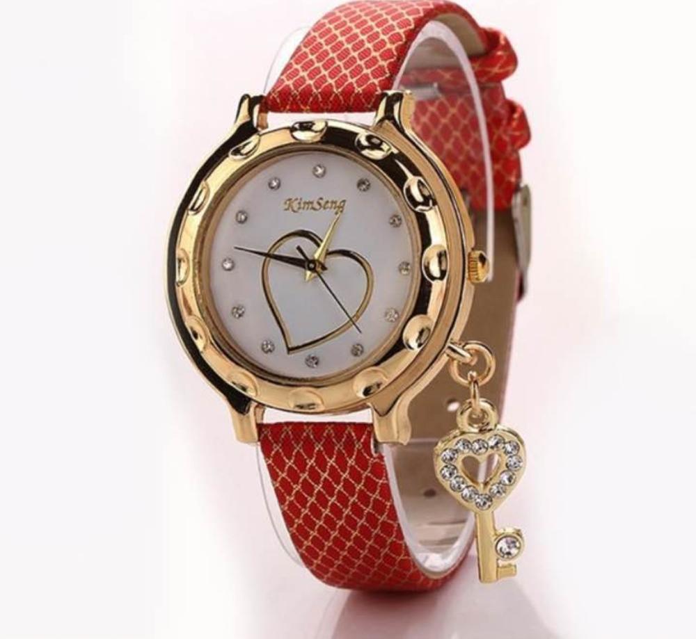 Vrouwen Horloges Rvs Sleutel Hanger Hart Dames Horloge Mode Strass Quartz Horloge Vrouwelijke Klok relogio feminino: Red Color