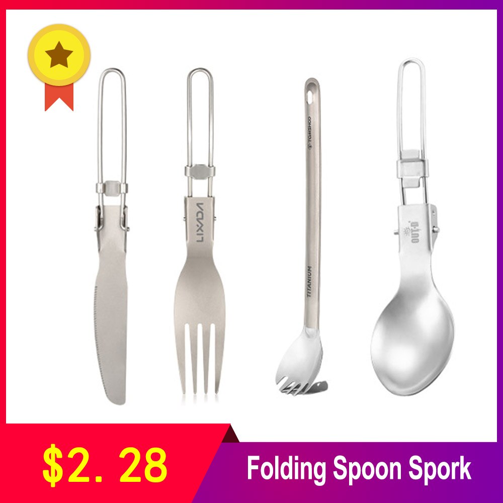 Plegable cuchara tenedor cúter ligero al aire libre la cena Spork cubiertos viajes de Camping mochila Tab Kits de viaje