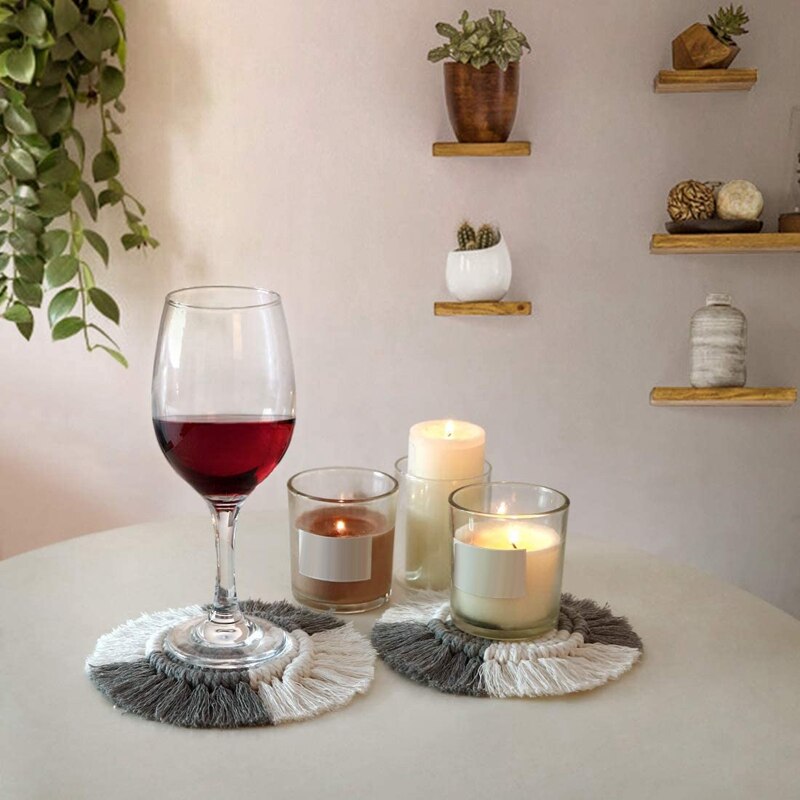 Sous-verres en macramé pour boissons, lot de 4 sous-verres ronds tissés absorbants avec glands, tapis de Protection thermique