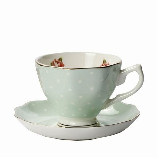 Estilo británico Rosa China de hueso taza de café y platillo de té de la tarde estilo Pastoral flor taza de té: D