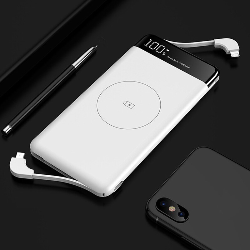 Mince 10000mAh Qi chargeur sans fil batterie externe Portable batterie externe rapide sans fil chargeur Powerbank pour Xiao mi 9 iPhone: WHITE