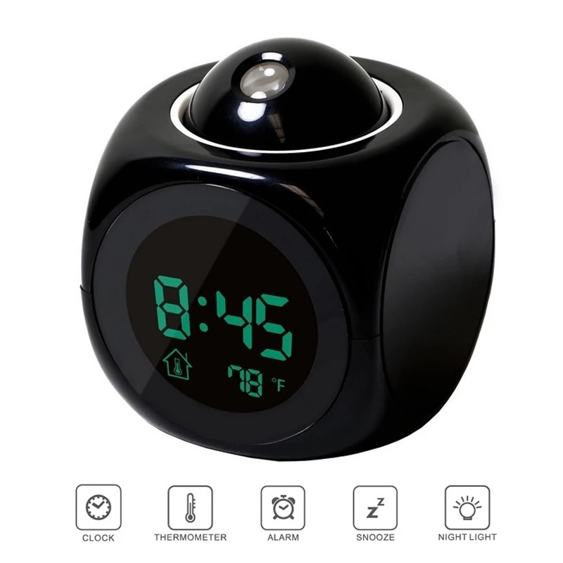 Digital Alarm Clock LED Projector Temperature Desk Time Date Display Projection Calendar USB Charger Table Clock Home Decor