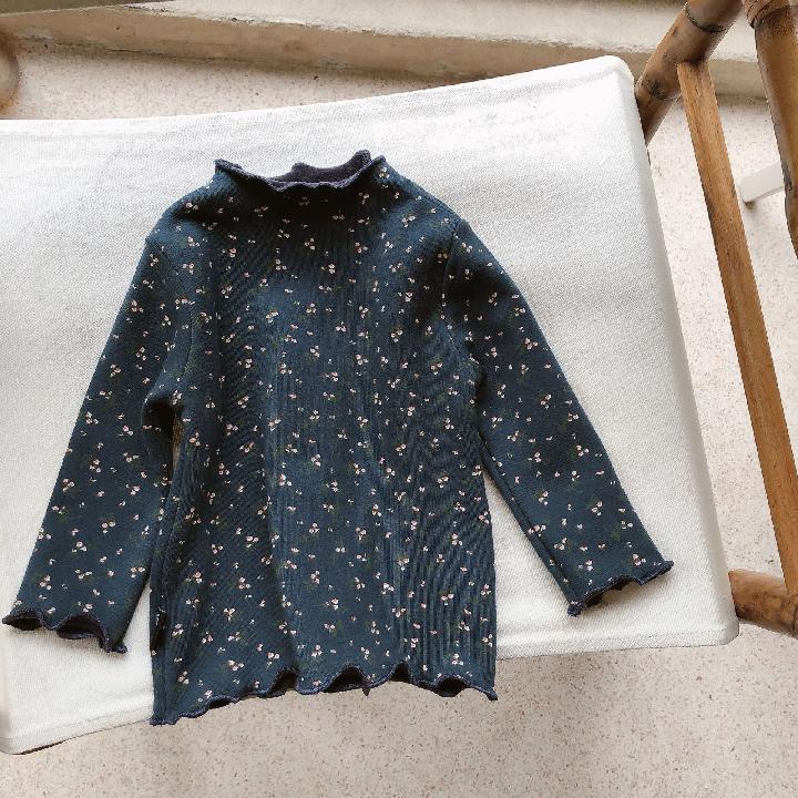 Meisjes bloemen fluwelen shirt truien herfst meisje herfst lange mouwen trui schattige kleine meisjeskleding: Blauw / 2t