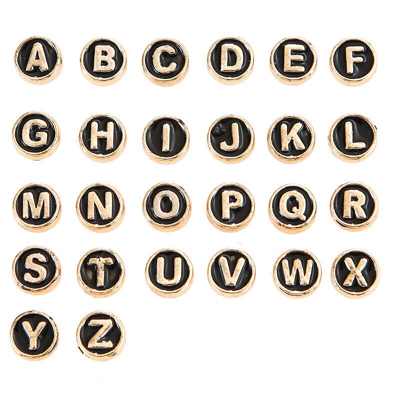 100pcs Alphabet Letter Double Face Enamel Charms Gold Color 8mm Pendants Jewelry Making Handmade Craft Accessories: 100pcs black