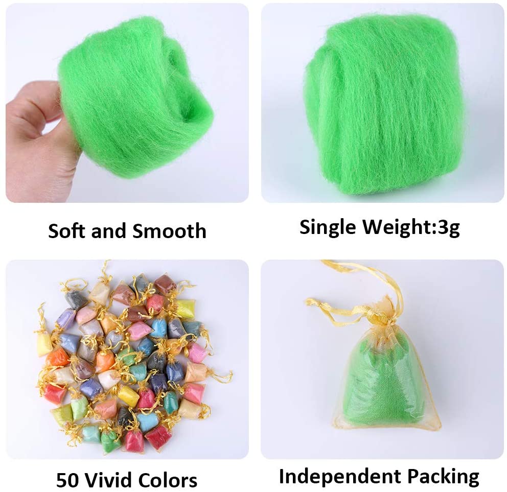 LMDZ-ovillo de lana de 50 colores, fieltro de aguja en bolsas de de Organza, elige cualquier color, hilo de lana de fibra para fieltro de aguja