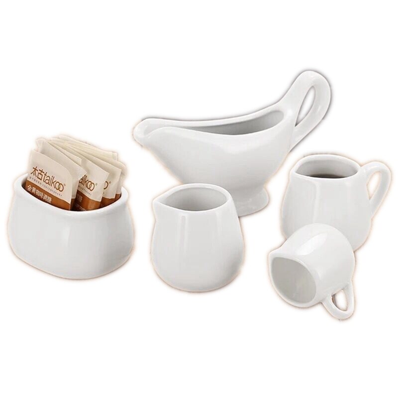 Sugar Creamer Milk Pots Pitcher Ceramics Seasoning Jar Creamer Container Cup Tableware White Kitchen Tools FB