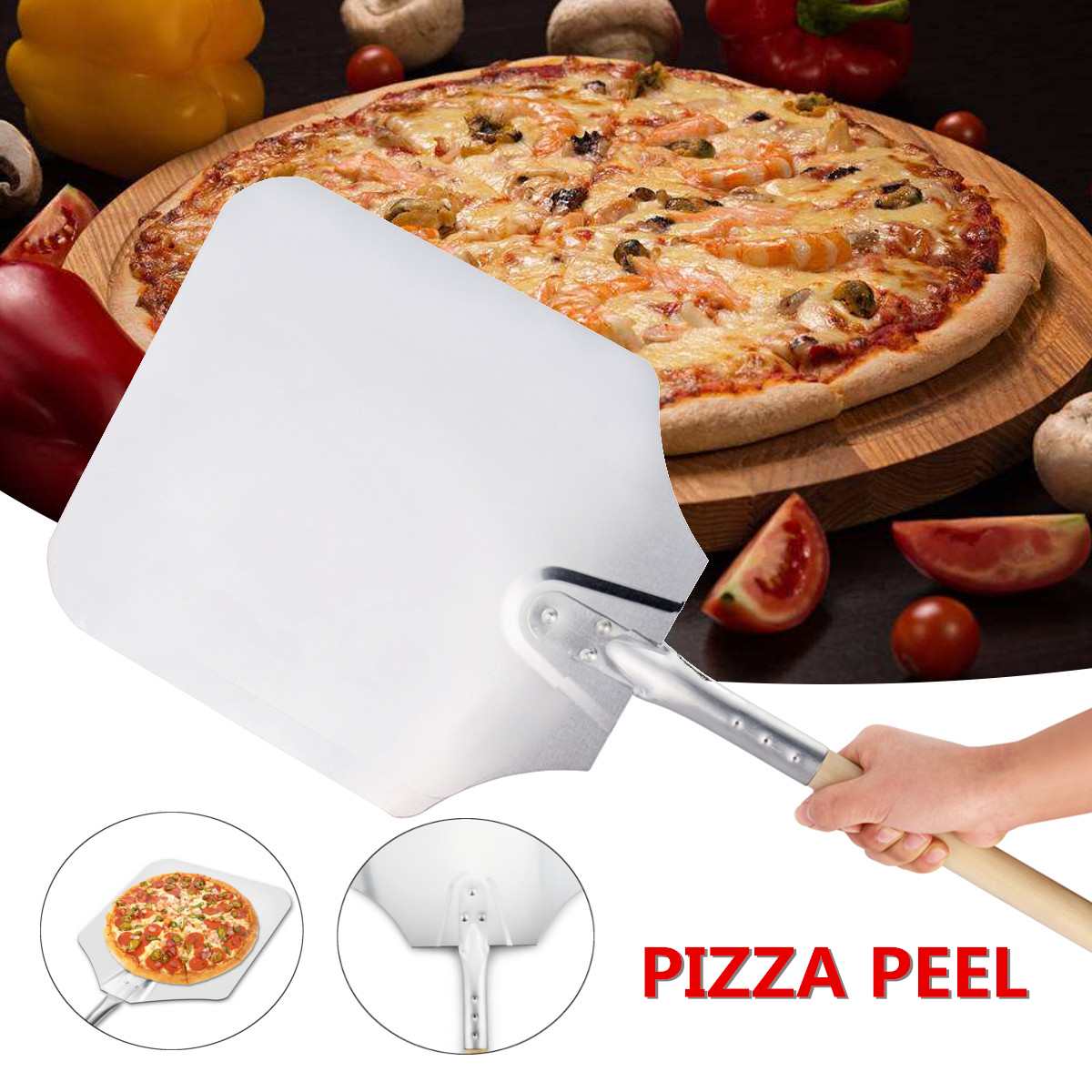 Aluminium 90 cm Pizza Peels Spatel Paddle Houten Handvat Taart Bakken Tools Bakvormen Kaas Cutter Lifter Tool Pizza Schop