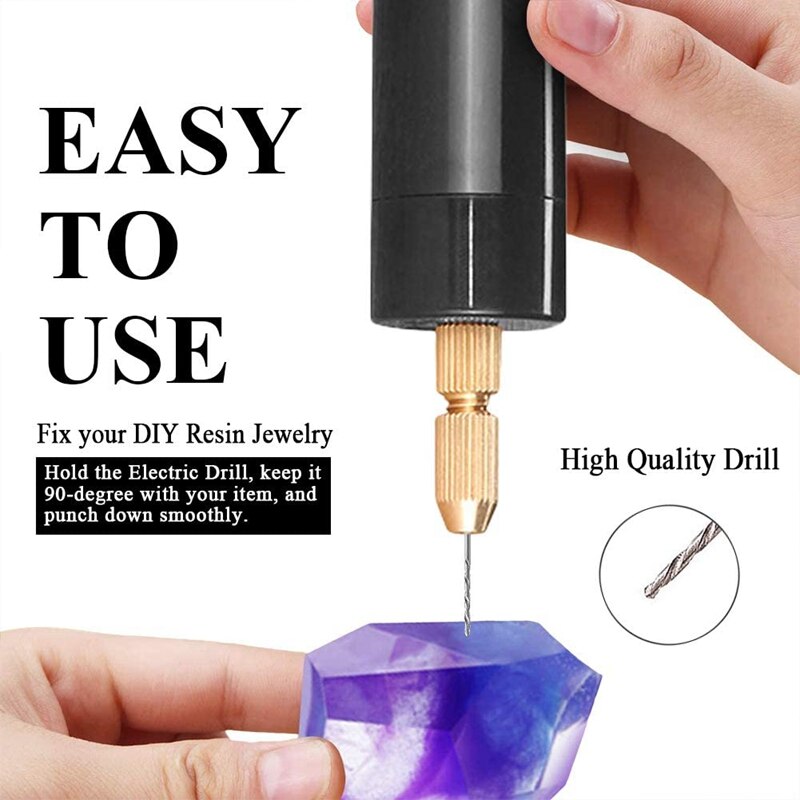 0.7-1.2Mm Micro-Electric Hand Drill Set for Resin,Electric Mini Drill for Jewelry Making Electrical Pin Vise Kit
