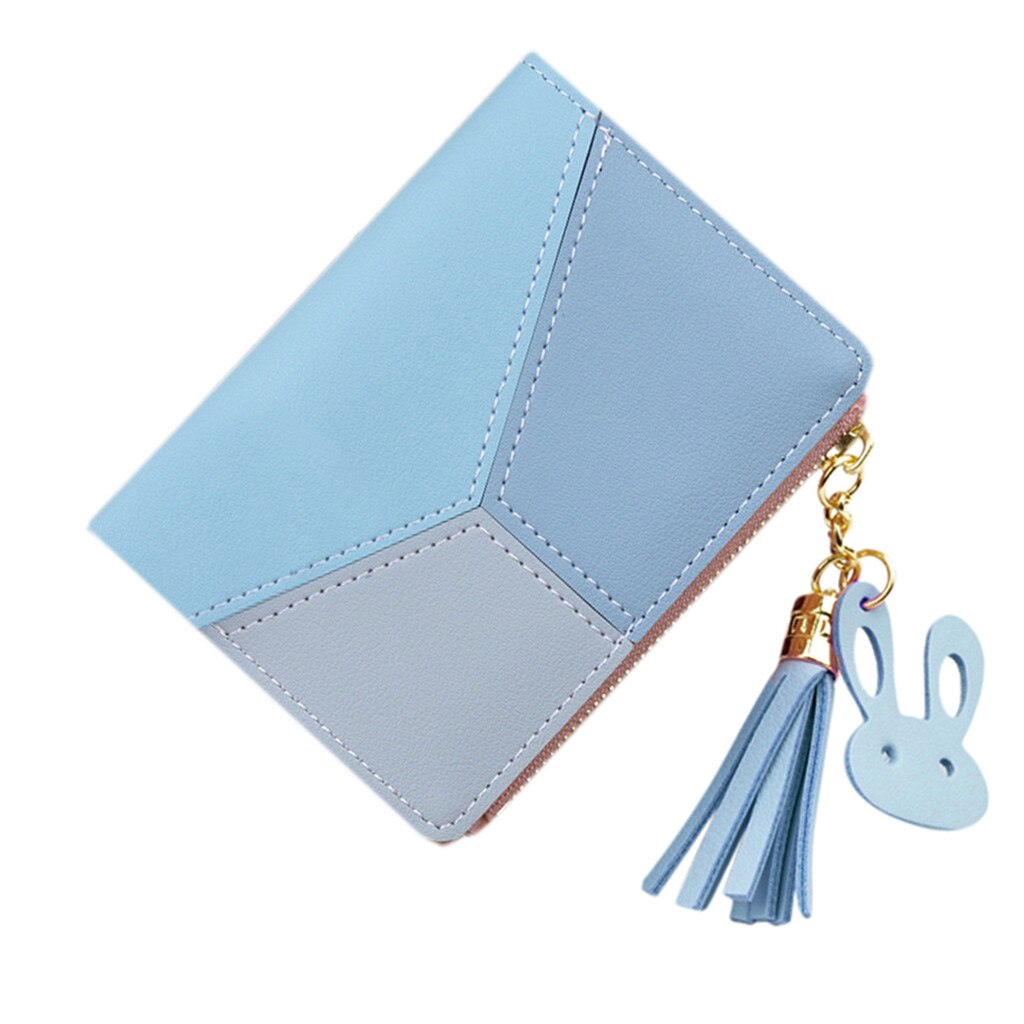 Women Wallets with Zipper Pink Phone Pocket Purse Card Holder Patchwork Women Long Wallet Lady Tassel Short Coin Purse: Blue