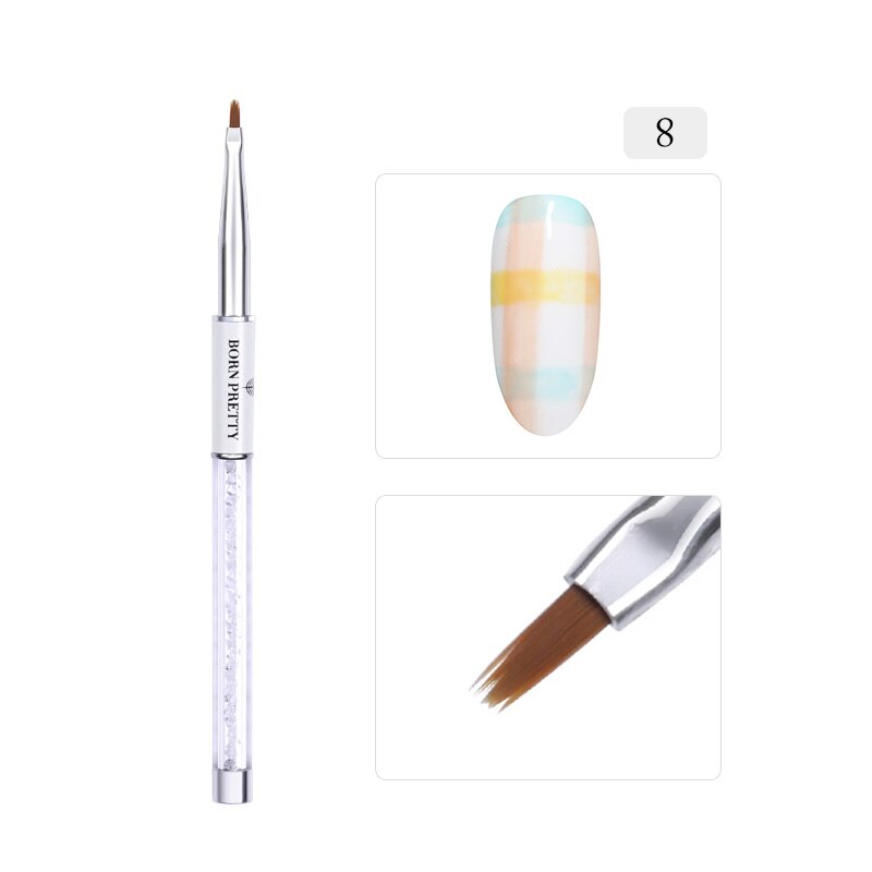 BORN PRETTY-brocha de pintura de uñas, delineador de Gel UV, pincel acrílico para uñas, bolígrafo dibujo artístico para mezcla de rayas: BP-08