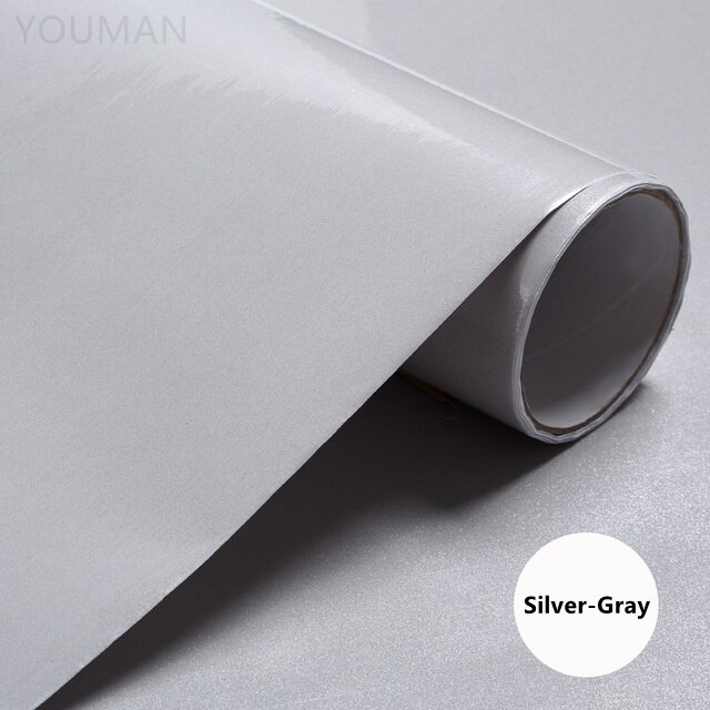 DIY Contact Paper Waterproof Self Adhesive Wallpaper Wardrobe Kitchen Cabinet Furniture Renovation Wall Stickers 60cm Width Film: Silver gray