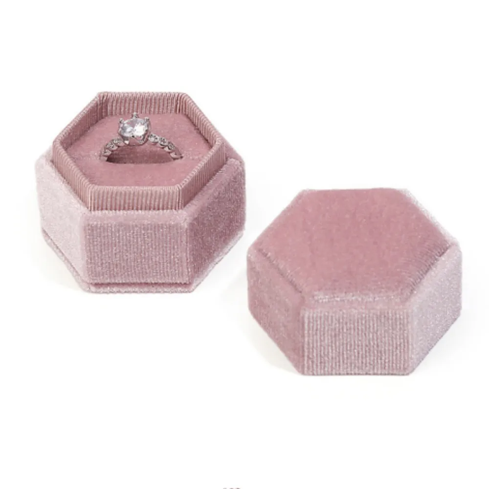 Caja octogonal de pana para anillos de boda, organizador de anillos de propuesta de compromiso, almacenamiento portátil, joyero Vintage,
