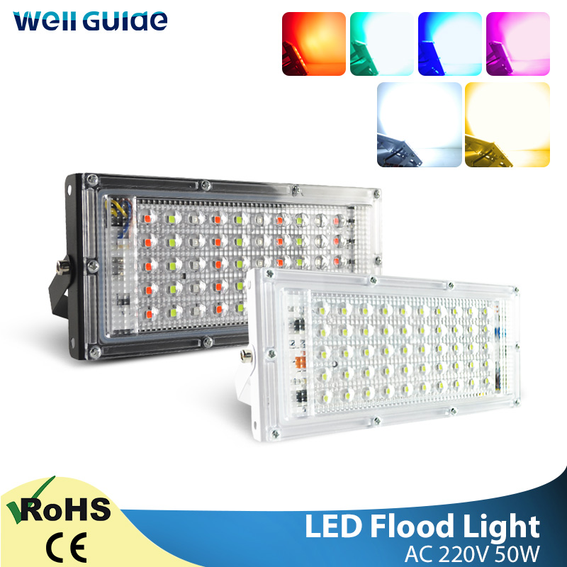 LED Floodlight 50W Flood Light cold warm Red Green Blue AC 220V 2835 SMD chip LED street Lamp waterproof IP65 outdoor Lighting