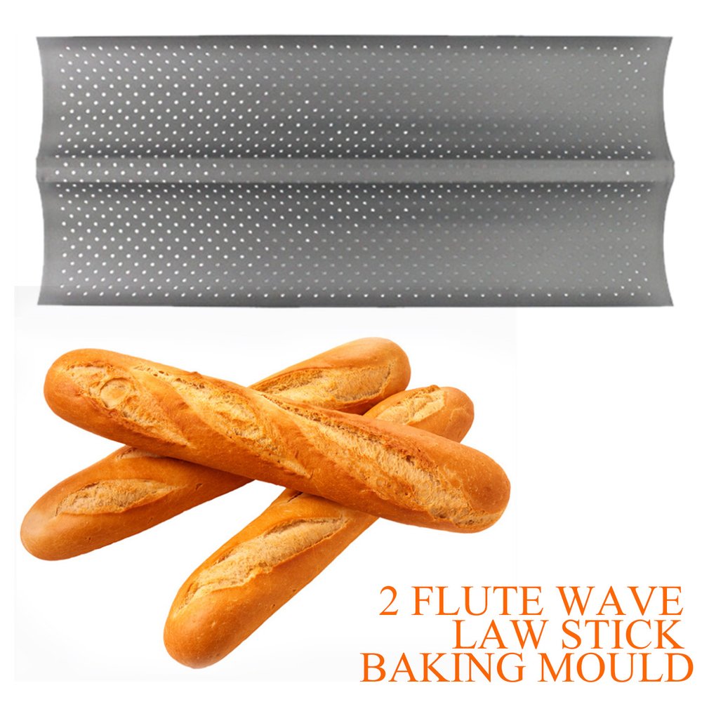 2 Grooves Wave French Bread Baking Tray Carbon Steel Mold Non-stick Perforated Baking Tool For Baguette Bake Pan