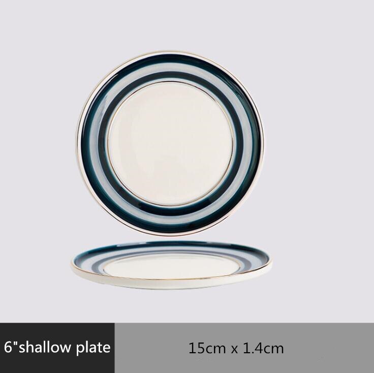 Gilt Rim Blue Gradient Dinner Plate Ceramic Kitchen Plate Tableware Set Food Dishes Rice Salad Noodles Bowl Soup Kitchen Tool: 6  shallow plate