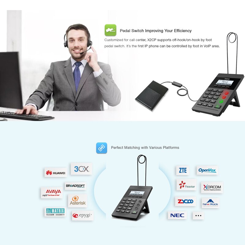 Fanvil X2C Ip Telefoon Hd Voice Slimme Draadloze Telefoon Voor Ehs Draadloze Headset Wit Zwart Scherm Voip Telefoon Voor Thuis kantoor