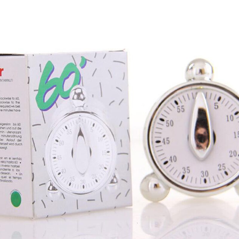 60 Minutes Kitchen Timer Count Down Alarm Reminder White Square Mechanical Timer for Kitchen