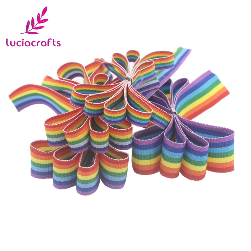 Lucia Ambachten Multi Size Regenboog Kleur Streep Grosgrain Lint Voor Diy Bow Ambachten Cadeaupapier S0603