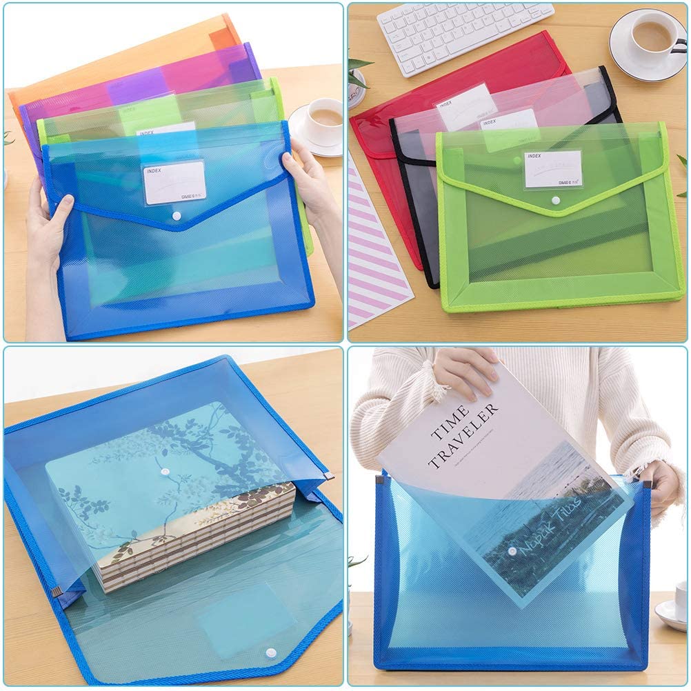 A4 Transparent Plastic File Bag with Closure Expandable Envelope Wallet Office File Folder for School Office Organization