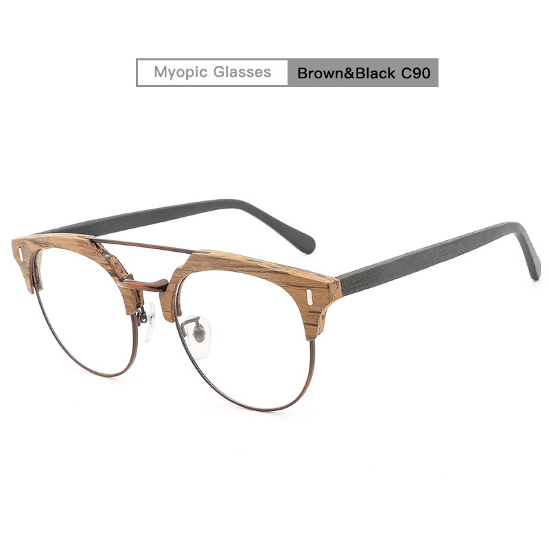 Japanese Brand Acetate Glasses Frame Man Women Wood Grain Myopia Computer Eyeglasses Eyewear Prescription Spectacle Metal: C90