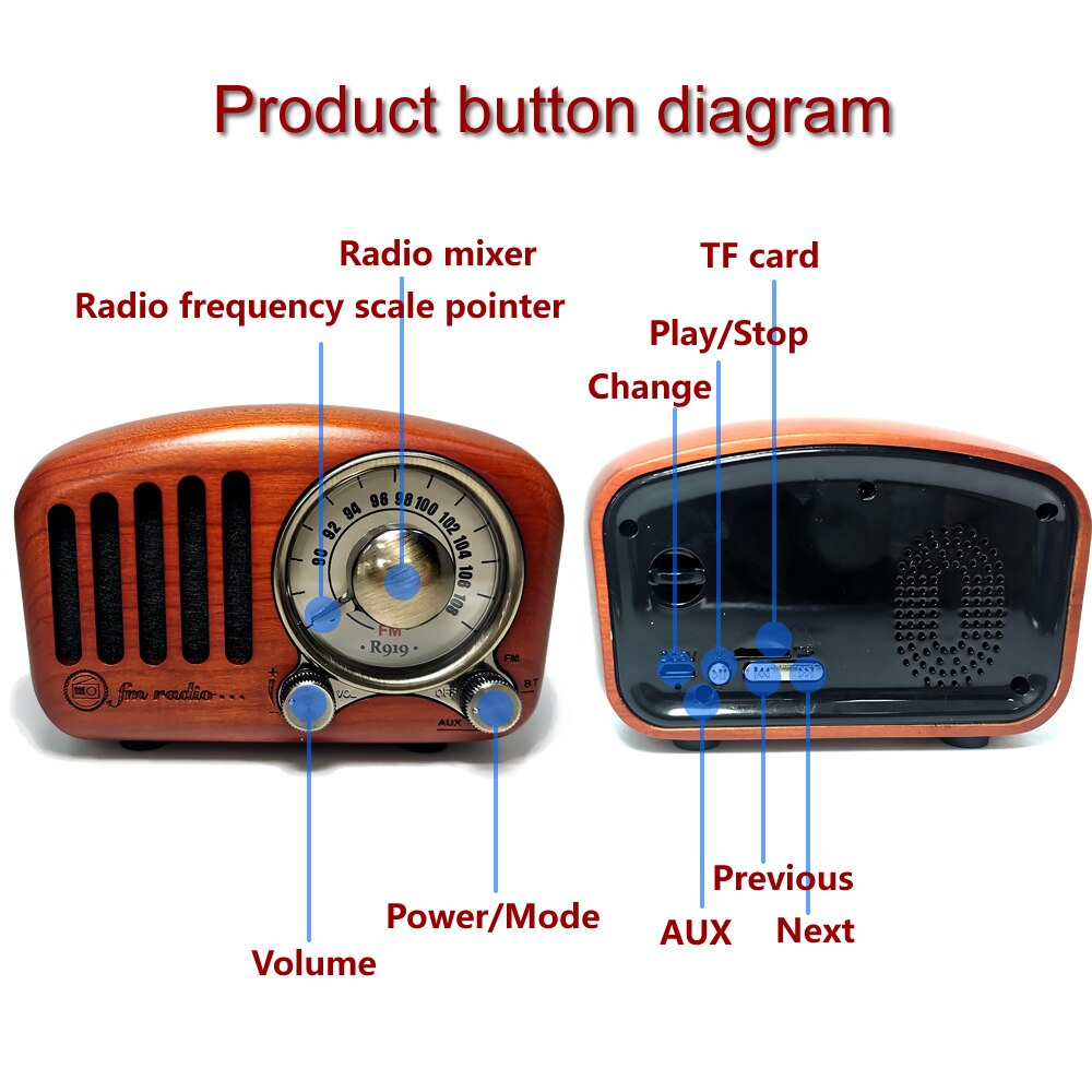 R919 FM Speakers Radio Wood Music Box Portable Crafts Subwoofer Solid For Home Outdoor Mini Wooden Indoor Old Time Player