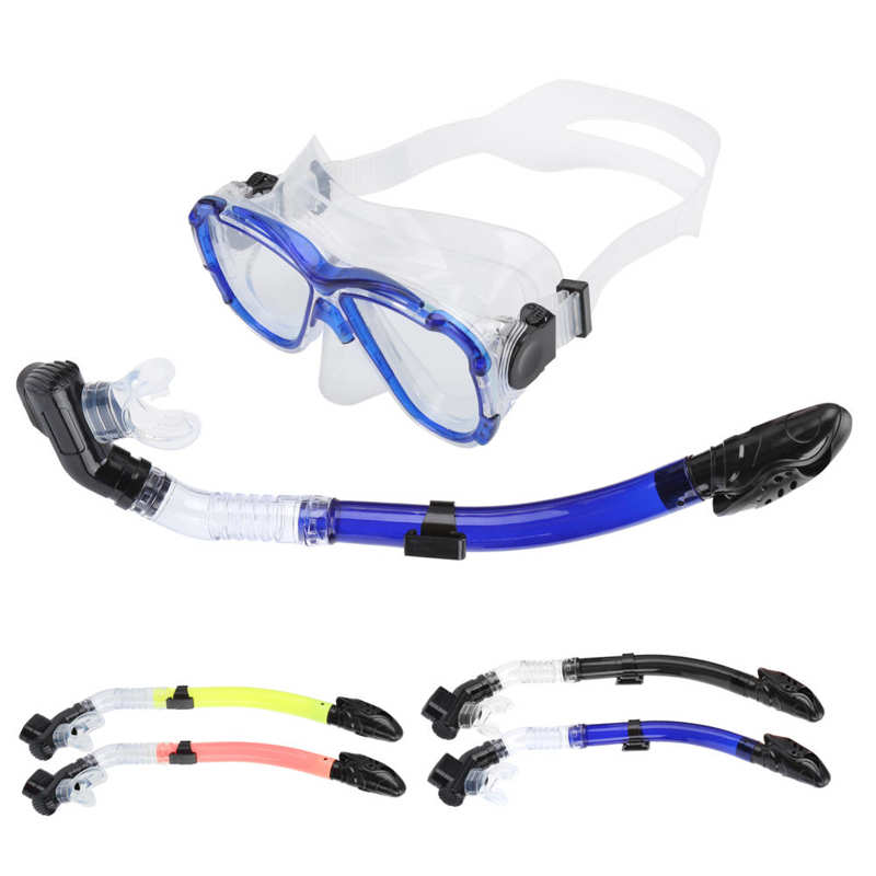 Adults Snorkel Set Anti‑Fog Diving Cover Tempered Glass Goggles w/Snorkel Tube A