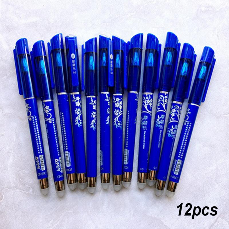12Pcs Blue Ink Erasable Pen Student Stationery Writing Pen Multifunction Gel Pen 0.5mm Tip Writing Fluently Strong