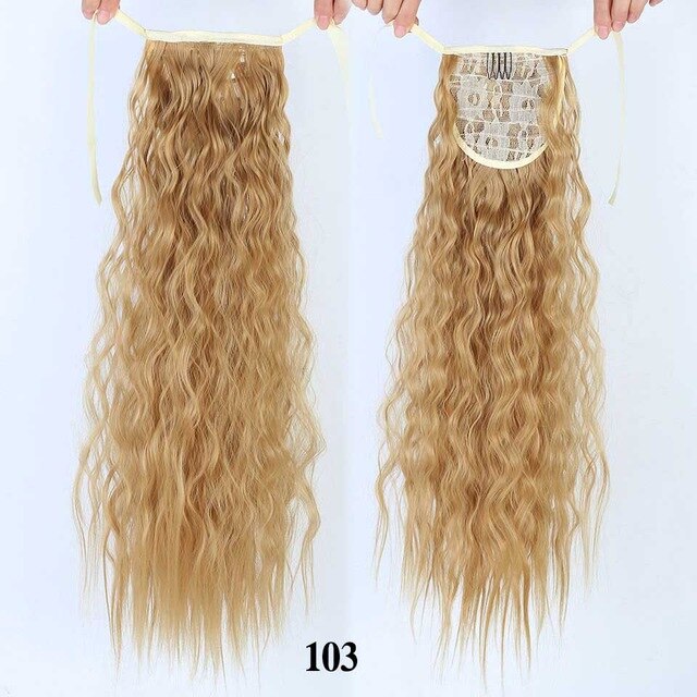 Weilai extensions syntetisk wrap on clip hestehaler majs bølget hestehale hårstykke ombre brun rød falsk hår lang hestehale paryk: 0022-103