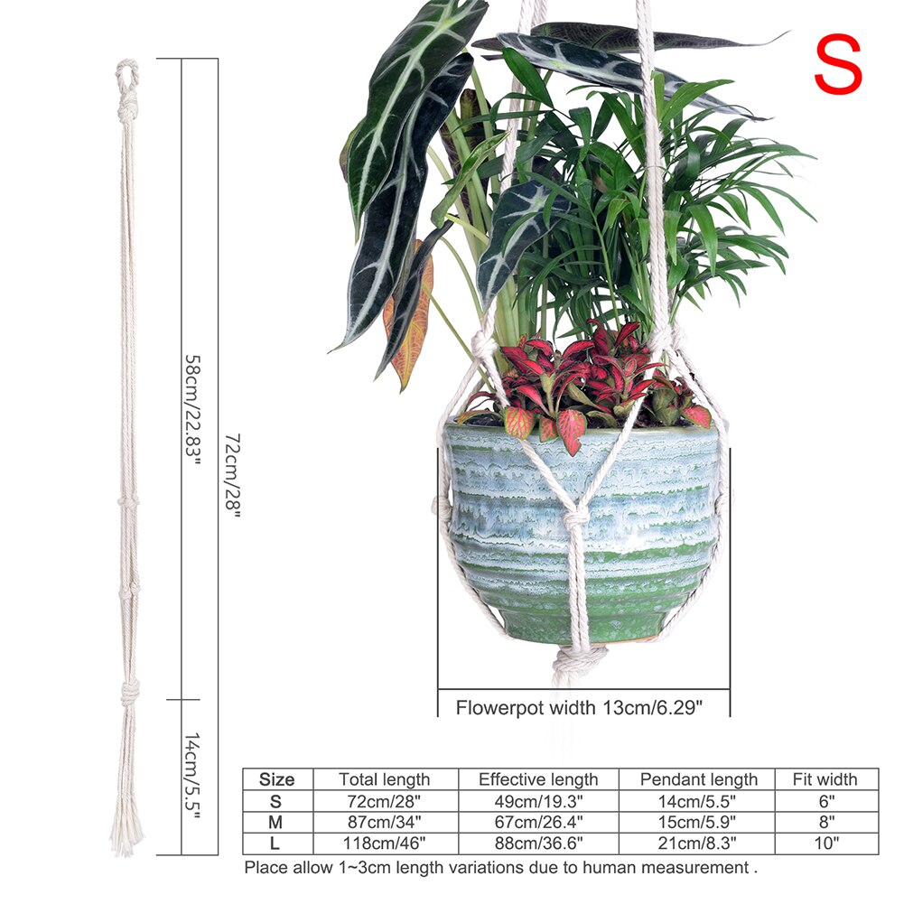 100%  katoenen geknoopte macramé plantenhangers, handgemaakte gevlochten touw bloempottenhouder, macramé hijstouw hangmand: S type 2 stuks