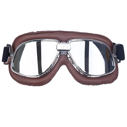 Läder motorcykel glasögon vintage pilot motocross glasögon hjälm cykling glasögon solglasögon för harley style cafe racer gafas: Svart