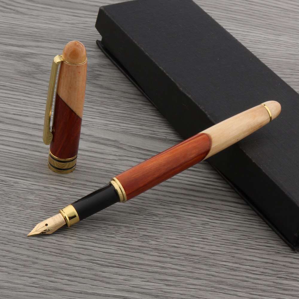 De lujo de rojo blanco pluma fuente de empalme de madera de lujo de oro M tinta bolígrafos de papelería de la Escuela de la Oficina suministros nuevos