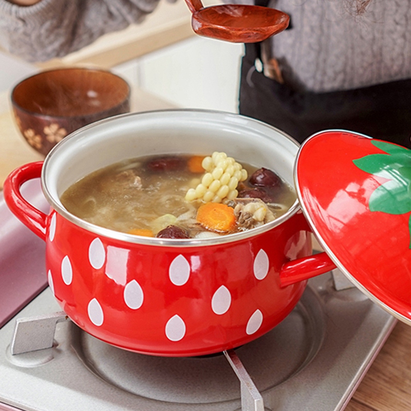 2,2 L Eanmel Kochen Topf Erdbeere Verdickung Emaille Heißer Topf 18Cm Suppe Topf Induktion Herde Gas Allgemeine