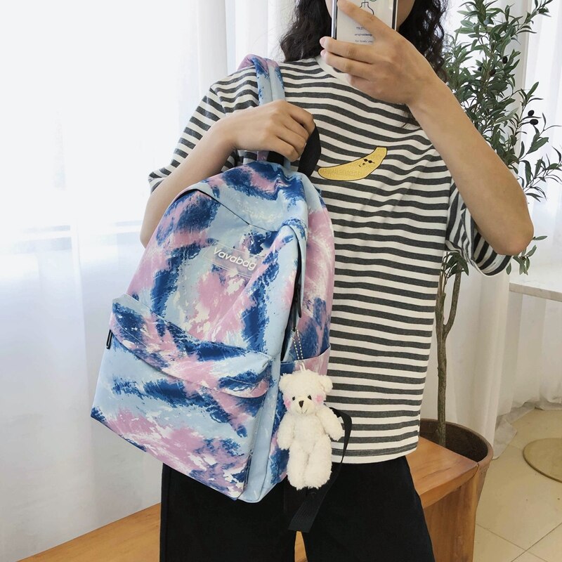 Hocodo moda mochila panelled cor náilon mochila feminina saco de escola para adolescentes casual bolsa de ombro mochila viagem volta pacote