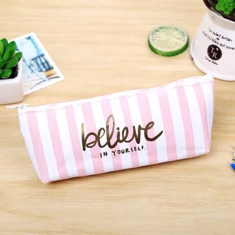 Pink canvas pencil case large capacity Kawaii pen case for girls school Pencil cases student stationery box cute Storage bag