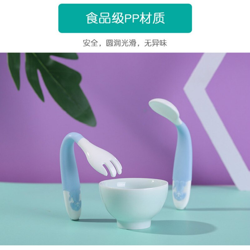 2- stykke sæt babbitt spædbørn bøje træning ske gaffel baby komplementær mad ske vrid ske vrid gaffel babymad